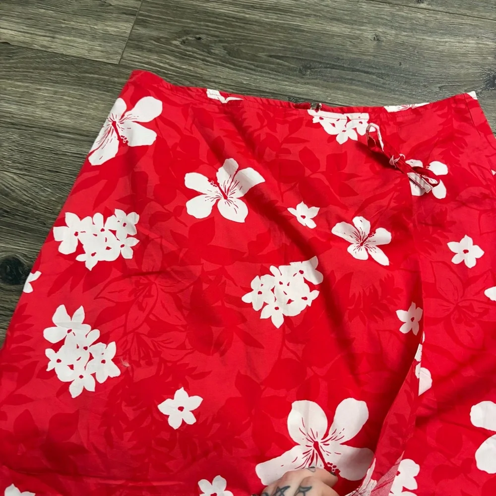Y2K Vintage Hawaiian Hibiscus Cotton Wrap Mini Skort Skirt Red/White 12